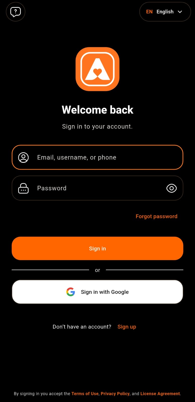 Sign in dark theme